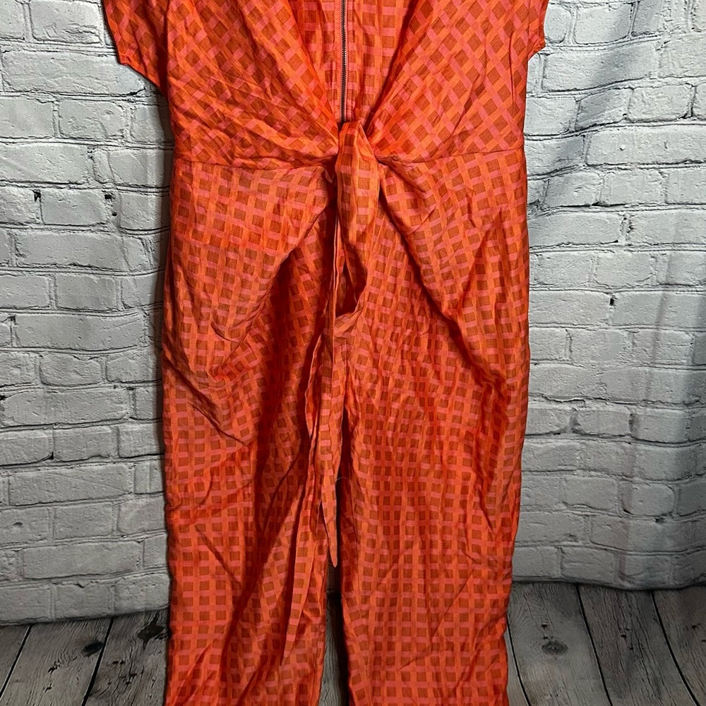 Printed Wrap-Front Orange Jumpsuit - Picture 2 of 6